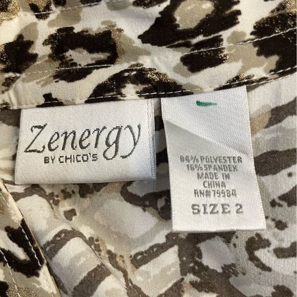 Chico's Zenergy Animal Print 3/4 Sleeve Unlined Polyester Zip Jacket Sz 2/Large - Picture 12 of 12